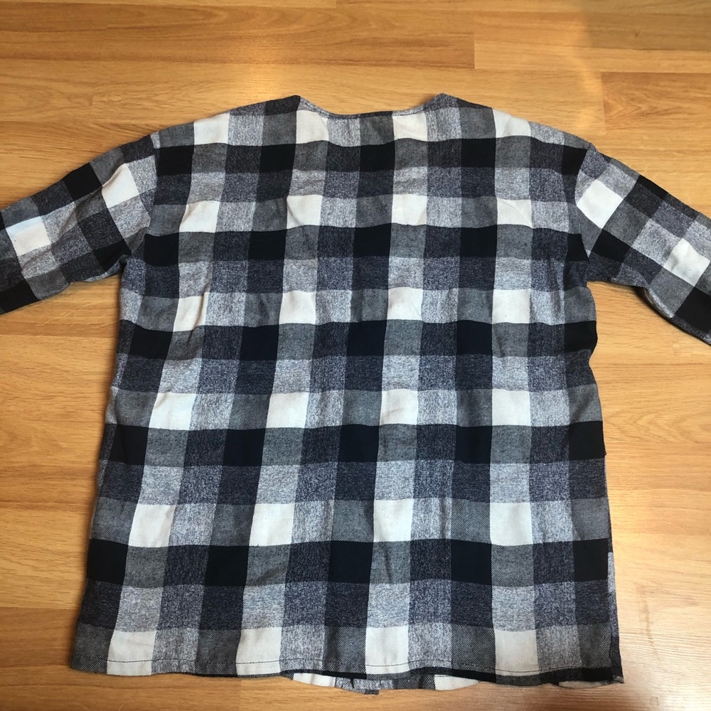 MISS LOVE boho rope neckline plaid shirt blouse M - Picture 13 of 15